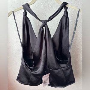 New with tags black satin crop blouse, size small from forever 21